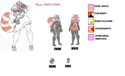 anthro big_ass big_hips black_fur blue_eyes bracelet earrings furry keyboard looking_at_viewer marlon64 medium_breasts meiko_chan-chan_(waifuland) model_sheet naked_female orange_fur original_character pink_hair red_panda shoes smiling_at_viewer solo_female stockings teenage_girl traditional_drawing_(artwork) v_sign waifuland white_background white_dress white_fur