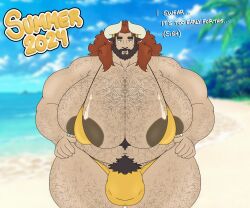 bara big_breasts bikini breasts_bigger_than_head busty busty_boy facial_hair gus_the_chimera_dad horns huge_breasts male male_breasts male_only male_tits tiredchimeradad