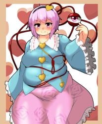 bbw belly_overhang big_belly big_female blush chubby chubby_female embarrassed fat fat_female fat_fetish fat_girl fat_woman fatty large_female overweight overweight_female plump pork_chop satori_komeiji thick_thighs touhou tubby weight_gain