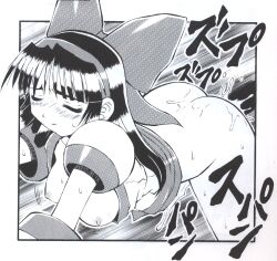 1boy 1girls ainu_clothes all_fours ass bent_over big_ass big_breasts black_hair blush bottomless breasts breasts_out busty closed_eyes doggy_style female hi_res kadota_hisashi king_of_fighters large_breasts legs long_hair looking_pleasured male monochrome nakoruru nipples penis pleasured pussy_juice samurai_shodown sex sex_from_behind snk sweat thick_thighs thighs traditional_media vaginal_penetration voluptuous