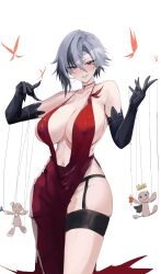 1girl 1girls abdomen arlecchino_(genshin_impact) aya_roushi belly_button black_and_white_hair black_hair black_hands blush breasts butterfly choker cleavage dress elbow_gloves female genshin_impact hips light-skinned_female looking_at_viewer marionette multicolored_hair navel nipples_visible_through_clothing nixie_8808 puppet puppet_strings red_dress red_eyes red_nail_polish red_nails short_hair skimpy skimpy_clothes skimpy_dress skindentation smile solo solo_female thick_thighs thighs white_and_black_hair white_hair