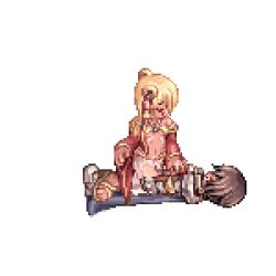 1boy 1boy1girl 1girls animated black_hair blonde_hair female gypsy gypsy_(ragnarok_online) paladin paladin_(ragnarok_online) pixel_art ragnarok_online transparent_background vaginal_penetration