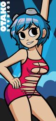 1girls arm_up armpits bare_shoulders black_eyes blue_hair female goggles goggles_on_head hand_on_hip lingerie otakostudio panties partially_clothed ramona_flowers scott_pilgrim solo solo_female