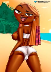 1girls bbmbbf beach blush breasts dark-skinned_female diamond_level female female_only lipstick looking_at_viewer nichelle_(tdi) nipples open_mouth palcomix pietros_secret_club solo teeth tongue total_drama_island