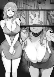 1girls absurdres aogumaptticrash arms_up bare_shoulders bikini bikini_top_only breasts building choker cleavage covering_own_mouth denim dress eyewear_on_head female female_only greyscale highres japanese_clothes jeans kimono large_breasts leaning_forward licking_lips looking_at_viewer monochrome nami nami_(one_piece) nico_robin nipples one_breast_out one_piece open_mouth pants post-timeskip short_dress shoulder_tattoo sidelocks sleeveless sleeveless_kimono standing strap_pull striped_bikini sunglasses swimsuit tattoo thigh_strap tongue tongue_out yamato_(one_piece)