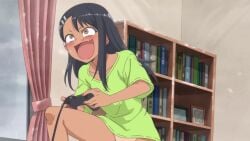 1boy animated anime_screencap anus black_hair bottomless casual cleft_of_venus clothing controller edited_official_artwork electronics entangled eyewear female game_controller hayase_nagatoro highres human interior male naoto_hachioji_(senpai) nude_filter pale_skin peppymcfalco_(editor) playing_games please_don't_bully_me,_nagatoro pussy screencap shirt short_playtime short_video shorter_than_30_seconds t-shirt tagme tan tan-skinned_female tanline tanned third-party_edit under_30_seconds video