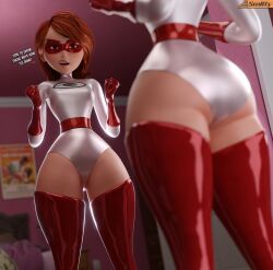 3d elastigirl elastigirl_(original_supersuit) helen_parr mirror orange_hair pixar smitty34 tagme the_incredibles