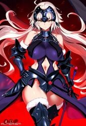 ai_generated alterism angry armored_boots armored_dress armored_gloves chains collar curvaceous curvy fate/grand_order fate_(series) floating_hair glaring gradient_background hourglass_figure huge_breasts jeanne_alter jeanne_d'arc_(fate) jeanne_d'arc_(fate)_(all) large_breasts long_hair looking_at_viewer navel_cutout simple_background skintight sword thick_thighs walking weapon white_hair yellow_eyes