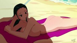 1girls aikoz aikoz28 animated artist_request ass beach beach_towel beach_umbrella big_breasts black_hair completely_nude completely_nude_female female female_only large_breasts looking_at_viewer naked naked_female nico_robin no_sound nude nude_female one_piece shaking shaking_butt solo solo_female solo_focus sunbathing tagme thick_thighs thighs umbrella video wide_hips