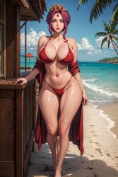 1girls ai_generated beach bikini breasts crown large_breasts league69 mirelia_q_melromarc outdoors purple_hair queen red_bikini royalty solo standing tate_no_yuusha_no_nariagari the_rising_of_the_shield_hero white_female