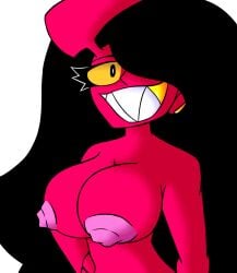 bettysantana big_breasts big_hair big_smile black_hair breasts demon_girl demon_horns female nipples red_body smile succubus yellow_eyes