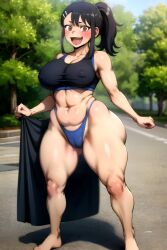 1girls ai_generated big_breasts female hayase_nagatoro long_hair looking_at_viewer nipple_bulge please_don't_bully_me,_nagatoro ponytail reficulsenpai solo thick_thighs thighs