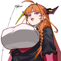 ahoge big_breasts blush breasts breasts_focus dismassd dragon dragon_girl gradient_eyes holoforce hololive hololive_japan horns huge_breasts kiryu_coco long_hair multicolored_hair open_mouth orange_eyes orange_hair purple_eyes smile smug two-tone_hair virtual_youtuber yellow_hair