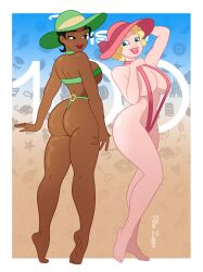 2girls ass breasts charlotte_la_bouff disney female female_only multiple_girls o-ring_bikini princess_tiana ricozappa text the_princess_and_the_frog tiana