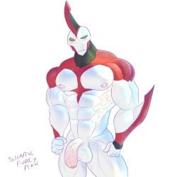 1boy alien balls bara ben_10 big_balls big_penis flaccid male male_only muscles muscular nude penis sharkfurryman solo solo_male to'kustar way_big