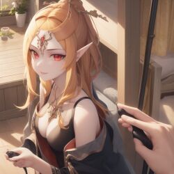 ai_generated big_breasts black_sports_bra breasts clothing female female_only happy long_hair midna ruptuorie shorts solo the_legend_of_zelda twili_midna