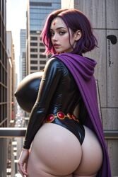 1girls ai_generated big_ass bubble_ass busty dat_ass dc dc_comics erect_nipples fat_ass_teen grey_eyes grey_skin huge_breasts leotard m59ai nipple_bulge purple_hair raven_(dc) round_ass round_butt superheroine teen_titans watermark