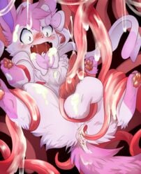 alternate_color animal_genitalia animal_penis anus ass balls blue_eyes blush bondage bound canid canine canine_penis cum cum_drip cum_everywhere cum_in_ass cum_inside cum_leaking dripping eeveelution erection excessive_cum feral heart hi_res knot leaking male male_only male_sylveon mammal messy nintendo nude open_mouth original_character pawpads penis phun pink_pawpads pink_penis pogoo pokémon_(species) pokemon pokemon_(species) solo sylveon tears tentacle tentacles_everywhere video_games white_balls