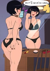 1boy androgynous ass_cleavage balls_in_panties big_ass black_hair blush bra brandon_(shadman) bubble_butt bulge butt_crack cellphone crossdressing edit femboy flat_chest girly goth_femboy lipstick makeup male male_only mirror mirror_selfie original panties penis_in_panties phone shadman short_hair solo taking_picture trap