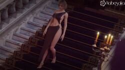 3d ashley_graham ashley_graham_(ella_freya) blonde_hair busty capcom cleavage cleavage_cutout dress female female_focus female_only full_body high_heels hourglass_figure nabesakarenders navel resident_evil resident_evil_4 resident_evil_4_remake skimpy skimpy_clothes skimpy_dress tagme wide_hips