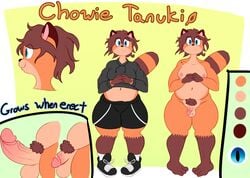 blue_eyes brown_fur canid canine chowdie chowie_tanuki clothed clothing erection fur hair humanoid_hands humanoid_penis male mammal model_sheet multicolored_fur overweight overweight_male penis pubes raccoon_dog slightly_chubby solo tanuki