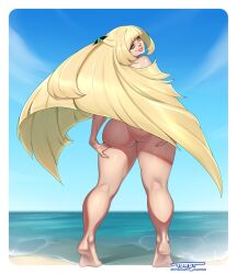 1girls ass ass_support barefoot beach big_ass blonde_hair feet female female_only full_body game_freak green_eyes hands_on_ass legs lips long_hair looking_back lusamine_(pokemon) mature mature_female mature_woman milf mother nails naked naked_female nude nude_female pokemon pokemon_sm soles solo solo_female thick_thighs thighs toast-arts very_long_hair