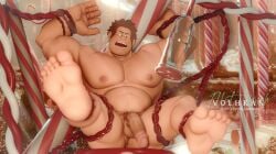 1boy azog3d bara barefoot gay male_focus male_only muscular nude ralph_(wreck-it_ralph) restrained solo wreck-it_ralph