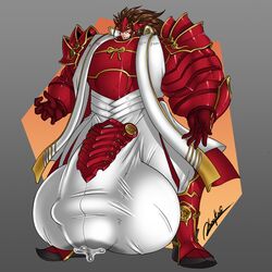 armor bara big_bulge bulge fire_emblem fire_emblem_fates huge_balls huge_cock hyper hyper_balls hyper_bulge hyper_penis male_only muscles muscular_male precum rhinoking ryoma_(fire_emblem)