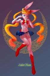 2017 absurd_res anthro artyfoxter bishoujo_senshi_sailor_moon blonde_hair blue_eyes boots bow breasts clothed clothing female female_only footwear fur girls gloves hair hi_res humanoid_hands lagomorph long_ears looking_at_viewer mammal moon nipples pussy rabbit sailor_moon sailor_suit skirt small_breasts smile solo teeth uniform usagi_tsukino