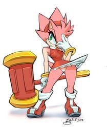 amy_rose anthro boots breasts clothed dress female female_only furry hammer panties piko-piko_hammer piko_piko_hammer sega sif_(artist) skirt sonic_(series) upskirt white_background