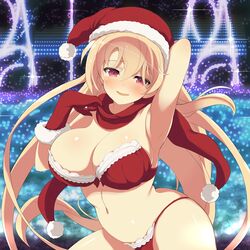 big_breasts blonde_hair christmas_outfit red_eyes souji_(senran_kagura) yaegashi_nan