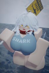 1girls 3d big_ass big_breasts blush huge_breasts looking_at_viewer mikocure ocean orange_eyes red_collar roblox robloxian self_upload shark_girl shark_tail shark_teeth sign sky_background tagme thick_legs thick_thighs twitter_username white_hair white_skin