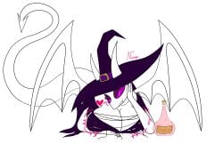 absurd_res alpha_channel anthro bat_wings belize big_breasts breast_focus breast_growth breasts clothing demon female growth hat headgear headwear hi_res horn looking_at_viewer membrane_(anatomy) membranous_wings potion purple_eyes simple_background torn_clothing transparent_background vusvox wings witch_hat