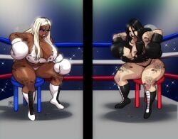 2girls athletic athletic_female big_ass big_breasts big_thighs black_boxing_gloves black_gloves boxing boxing_gloves boxing_ring breasts brown-skinned_female brown_body brown_skin bust busty chest curvaceous curvy curvy_figure dark-skinned_female dark_skin digital_media_(artwork) female fighting_ring fit fit_female gabocaricaturas gloves hips hourglass_figure huge_ass huge_breasts huge_thighs large_ass large_breasts large_thighs legs light-skinned_female light_skin mature mature_female original original_character original_characters slim_waist thick thick_hips thick_legs thick_thighs thighs voluptuous voluptuous_female waist white_boxing_gloves white_gloves wide_hips wide_thighs