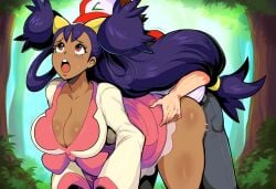 1boy 1boy1girl 1girls 2024 2024s aged_up ai_generated all_fours big_ass big_breasts big_butt butt cleavage clothed clothed_sex dark-skinned_female dark_skin doggy_style female from_behind human human_female human_male interracial iris_(pokemon) light-skinned_male light_skin male male/female moaning mullon nintendo novelai outdoors pokemon pokemon_(anime) pokemon_bw pokemon_champion pokemon_journeys purple_hair satoshi_(pokemon) sex straight sweat sweatdrop wide_hips