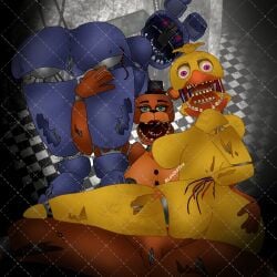 1:1 animatronic anthro ass breasts english_text female female/female five_nights_at_freddy's five_nights_at_freddy's_2 genitals group hi_res lewarfire machine pussy robot rule_63 scottgames text trio withered_bonnie withered_chica withered_freddy