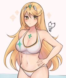 breasts core_crystal female female_only looking_at_viewer mythra nintendo purrlucii solo swimsuit xenoblade_(series) xenoblade_chronicles_2