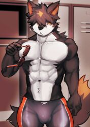 abs absurd_res anthro asleepchef athletic athletic_anthro athletic_male barazoku biceps black_body black_fur bulge canid canine canis countershade_fur countershading detailed_bulge fur hi_res looking_at_viewer male mammal pecs solo white_body white_countershading white_fur wolf yellow_eyes