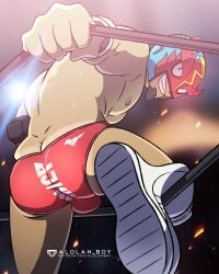 alolan_boy bulge butt_focus kukui_(pokemon) male_only masked_male masked_royal pokemon professor_kukui tagme tanline underwear wrestler wrestling wrestling_boots wrestling_mask wrestling_ring