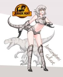 2022 atrociraptor bare_midriff crazy-shark dinosaur dinosaur_girl ghost_(jurassic_world_dominion) jurassic_world jurassic_world_dominion tagme underboob white_hair