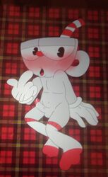 1boy blush blushing cum cuphead cuphead_(game) footwear handwear male male_focus male_only solo solo_focus solo_male