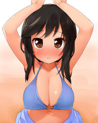 1girls 2013 black_hair blue_swimsuit brown_eyes color huge_breasts ichijou_hotaru kaisen_chuui large_breasts non_non_biyori simple_background young