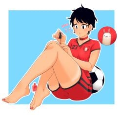femboy oc painting_nails soccer_boy soccer_player soccer_uniform suiren_ciao tagme