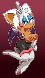 ass big_breasts big_butt breasts breasts_out bubble_butt chiropteran clothing female green_eyes hi_res mammal parumpi raised_tail rouge_the_bat sonic_(series) wings