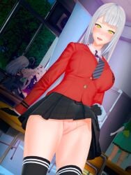 4girls big_breasts black_socks breasts classroom flashing_pussy geega haruka_karibu henya_the_genius jungee koikatsu large_breasts lifting_skirt looking_at_viewer no_panties pussy school_uniform skirt skirt_lift socks thigh_socks thighhighs virtual_youtuber vshojo zentreya