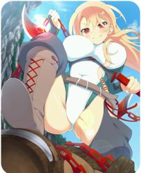 big_breasts blonde_hair red_hair senran_kagura souji_(senran_kagura) yaegashi_nan