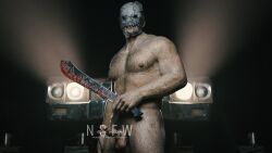 1boy 3d azog3d bara dead_by_daylight erection knife male_focus male_only mask muscles pecs penis solo the_trapper weapon