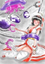 1girls ainu_clothes big_breasts black_hair blush breasts breasts_out busty censored cleavage closed_eyes clothes_pull female female_only fingerless_gloves gloves hair_ribbon highres imminent_penetration king_of_fighters large_breasts legs mechanical_tentacles moaning molestation nakoruru pants pants_pull restrained_by_tentacles ribbon samurai_shodown sarashi sitting snk stripped_by_tentacles tentacle thighs torn_clothes ufo undressing undressing_another voluptuous