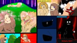 16:9 abs absurd_res angry anthro blonde_hair bodily_fluids bread brown_body brown_fur brown_hair canid canine comic comic_panel cum cum_in_ass cum_inside cum_on_face defeated english_text escape escaping fangs food fur genital_fluids group hair hands_behind_head hi_res horn hound_dog_(my_hero_academia) humanoid jurota_shishida koji_koda male male/male mammal my_hero_academia nipples nude nude_anthro nude_male raised_arms satisfaction satisfied_look smile soul_d_raws surprised teeth text tongue tongue_out trio widescreen yellow_body