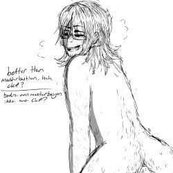 alto_clef anal ass_hair body_hair dialogue english_text facial_hair gay glasses jack_bright male/male male_only monochrome norwegian_text off_screen_male_character scp_foundation smiling_at_partner talking_to_another translated unseen_male_face yaoi